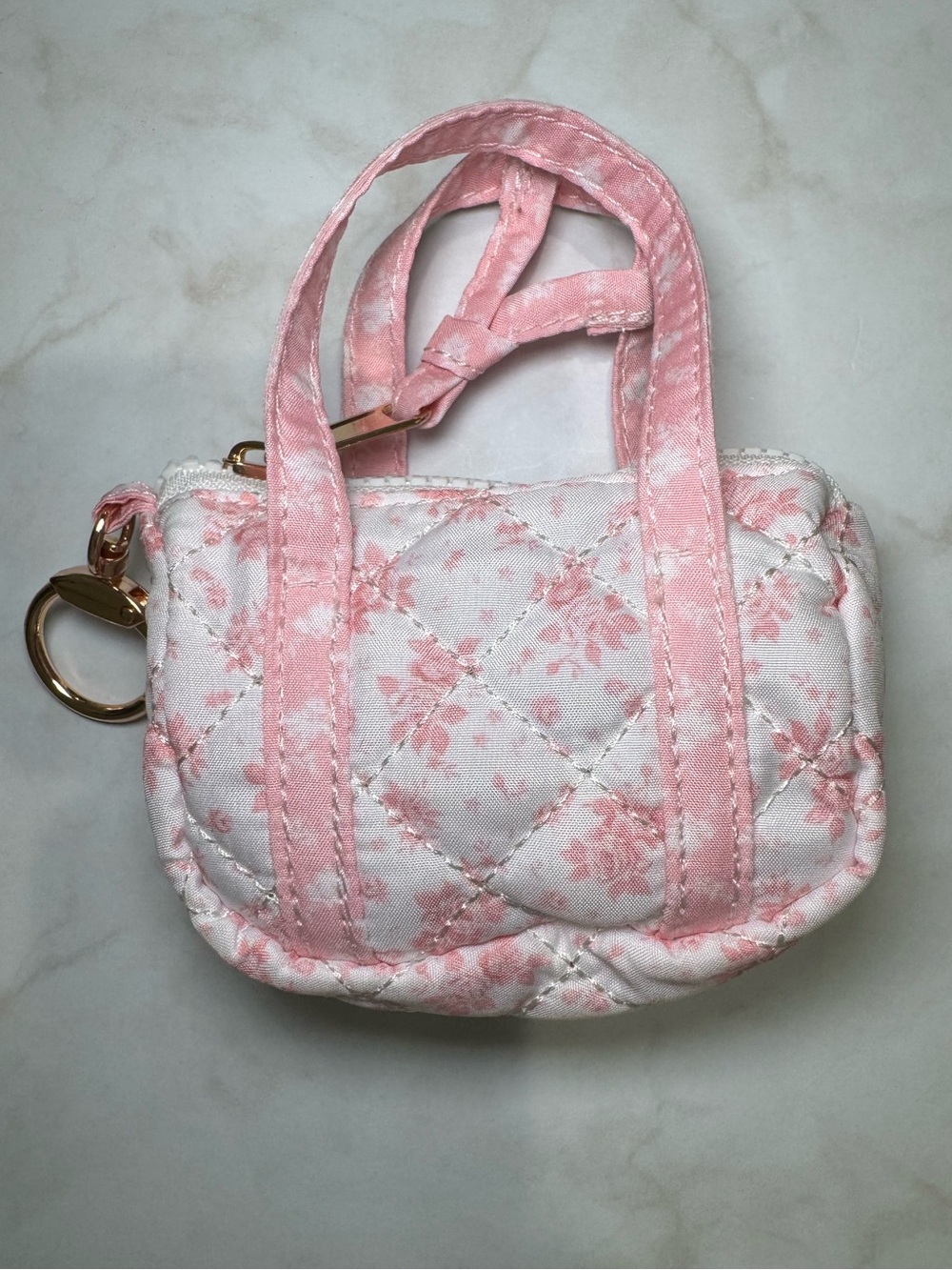 AirPods Quilted Floral Mini Tote Bag Keychain - Pink Floral